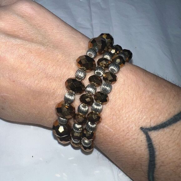 Set of Three Stretch Faceted Bronze Beaded Bracelets - Picture 3 of 9